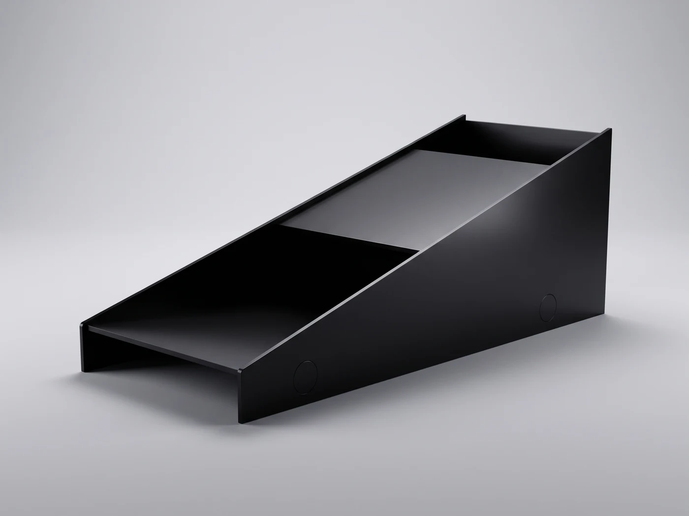 Large odbiorca FMCG — countertop display from satin black acrylic, bonded, geometryczna forma