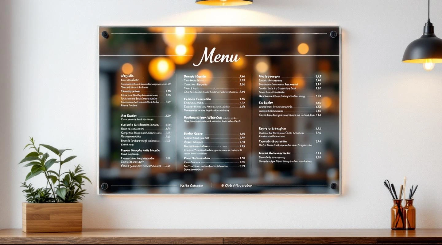 Menu board from acrylic (a4/a3 + grawer) for the industry Restauracja / hotel — solution from acrylic