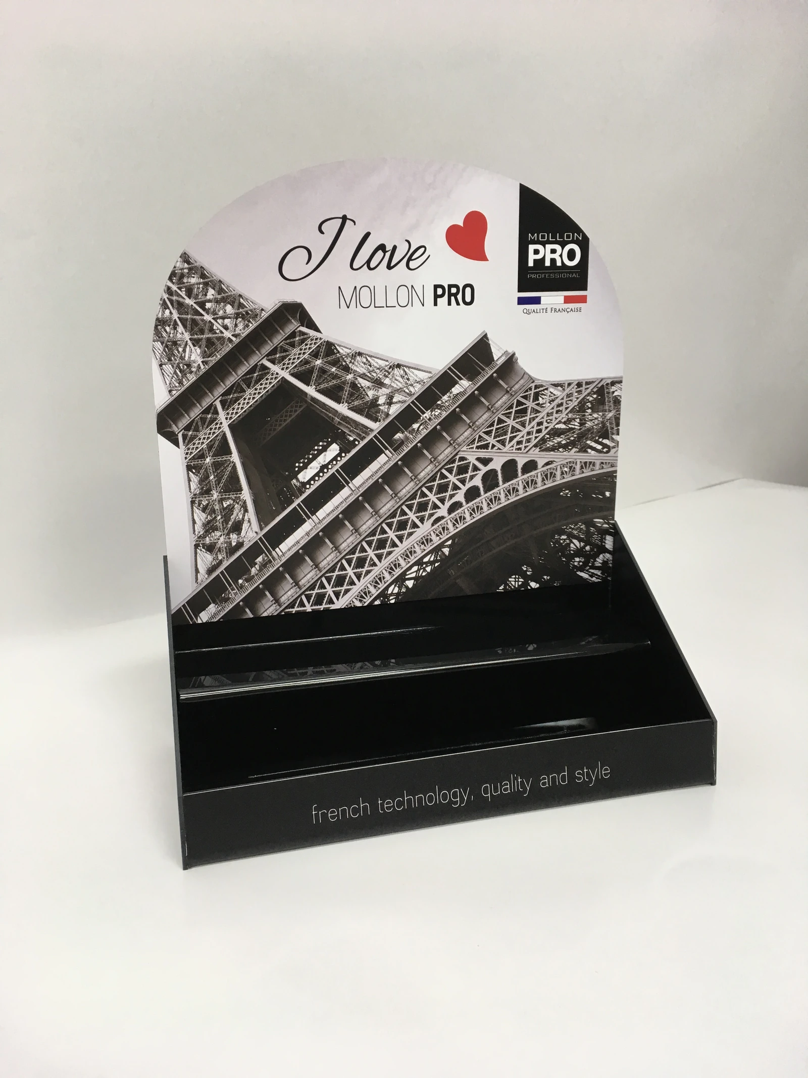 I Love Mullon Pro — Cardboard display with a product holder, material: cardboardrton, pattern from Tower Eiffla, dedicated for display brands ko