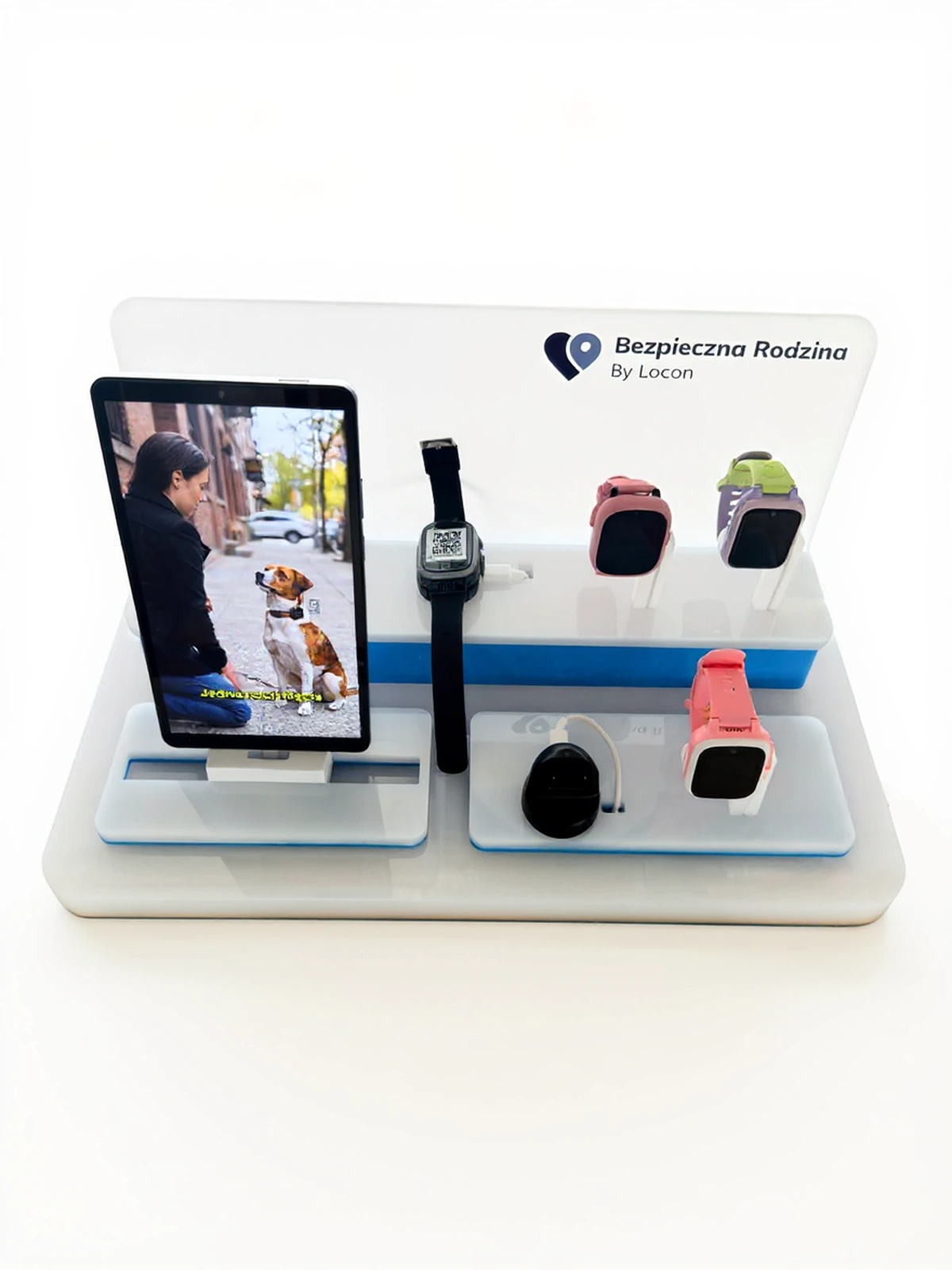 Locon — Display stand from acrylic for presenting smartwatches and devices mobilnych from wieloma compartments