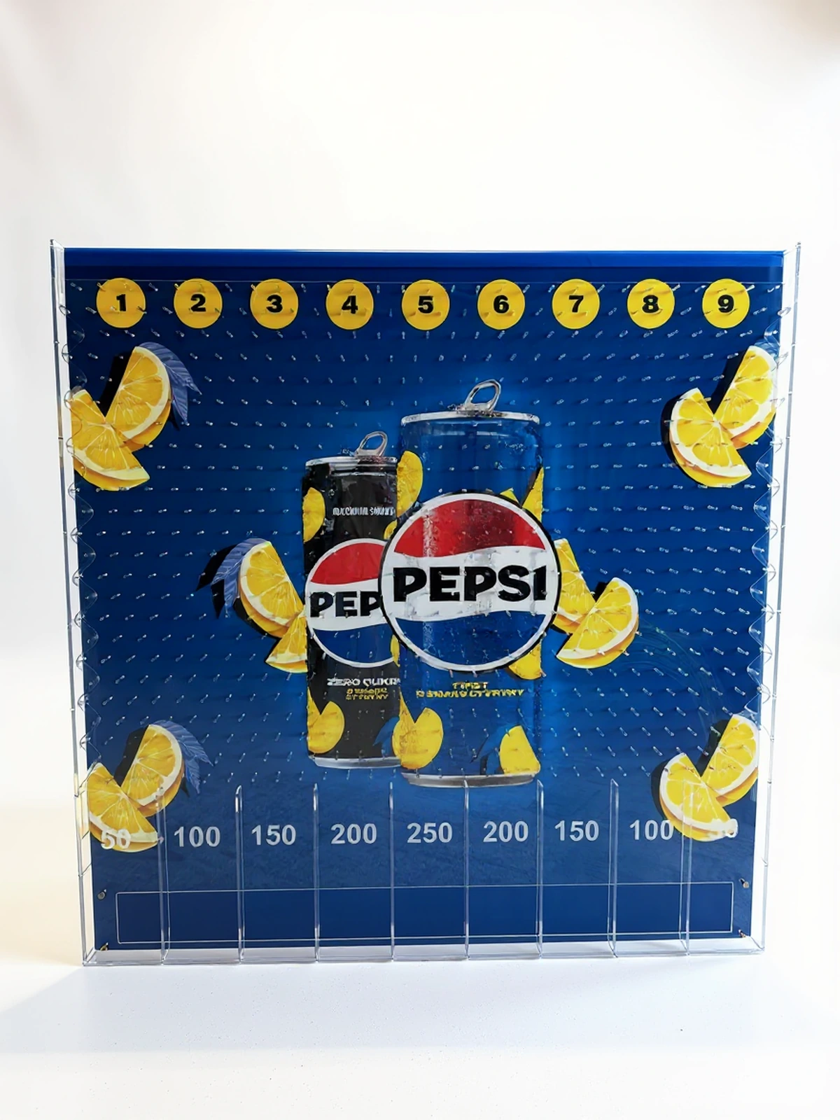 Pepsi — Interaktywna showcase promotional from acrylic in shape tarczy for gry from numerowanymi openings and motywem cytrusowym, serving