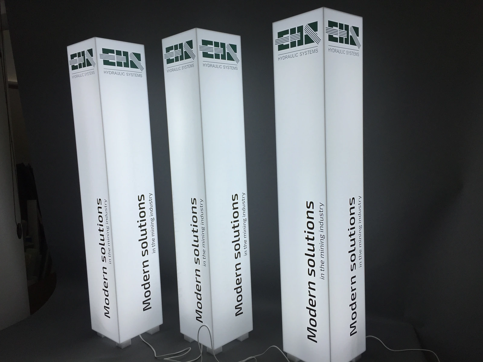 Universal product — cuboids from opal acrylic with graphics and backlight from centre