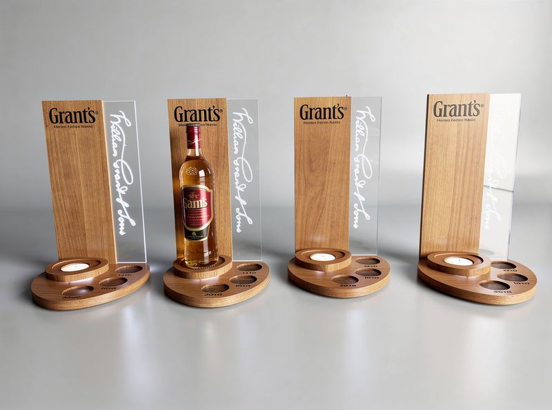 Ekspozytor ladowy z drewna i plexi dla marki Grant's whiskey