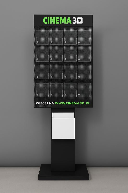 Ekspozytor podłogowy stojący z plexi do kina i sklepu