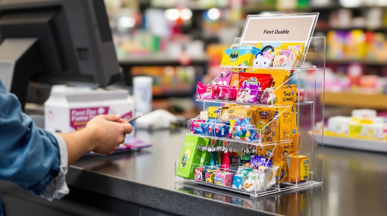 Hanging shelf-mounted acrylic displays
