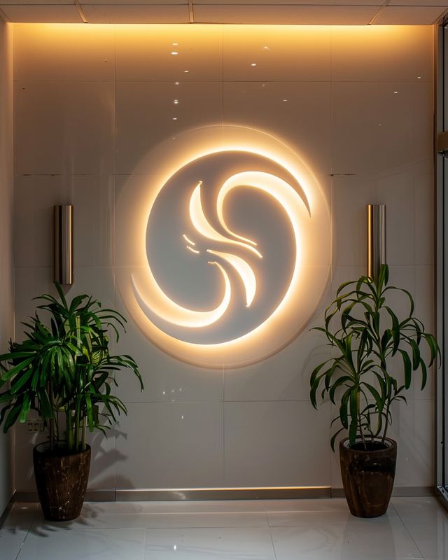 Logo z plexi efekt halo podświetlane LED reklama świetlna