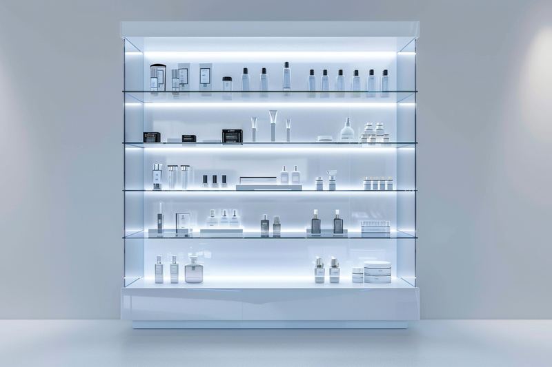 Regał podświetlany z plexi na kosmetyki sklep premium