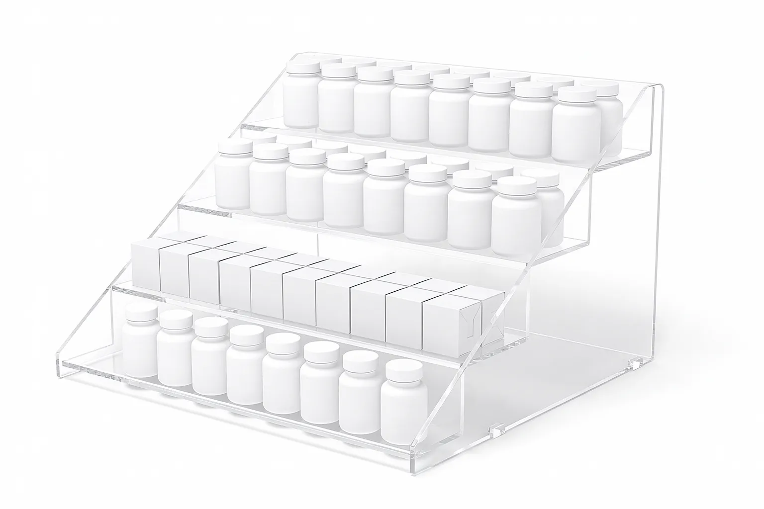 mehrstufiges Apotheken-Display aus Acryl