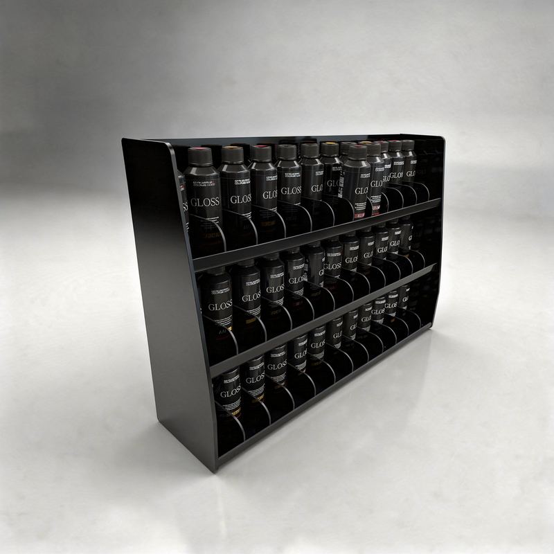 Ekspozytor półkowy z plexi czarnej pojemnik na wymiar dedykowany